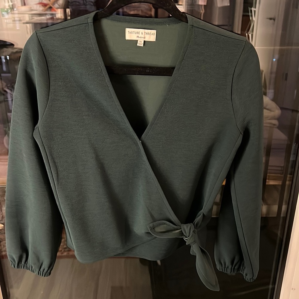 Madewell Green Tie Wrap Blouse